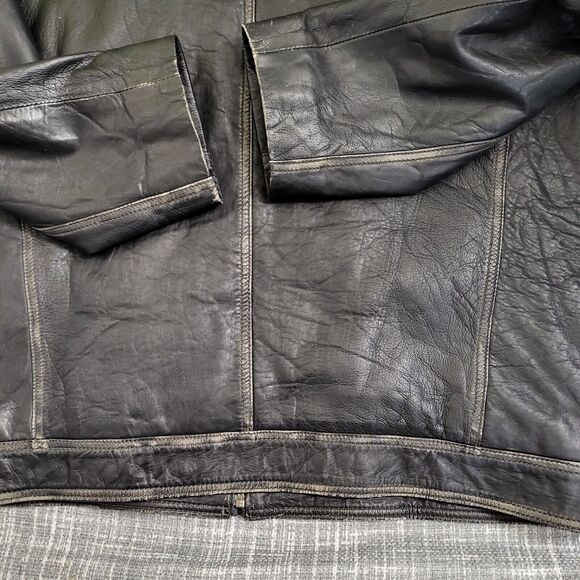 TRANSMISSION Distressed Leather Jacket Collared Removable Lining Black Men's L - Picture 16 of 16